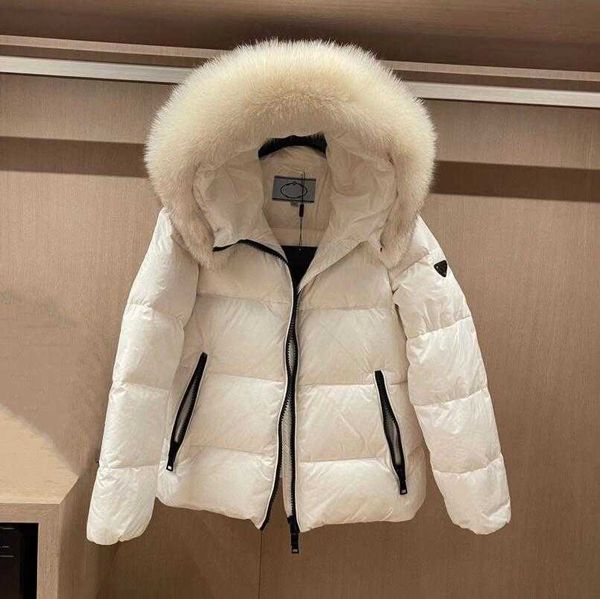 

2021 women lady girl down jacket woman luxury designer brand white duck downs fox fur collar fluffy warm belted casual, Black