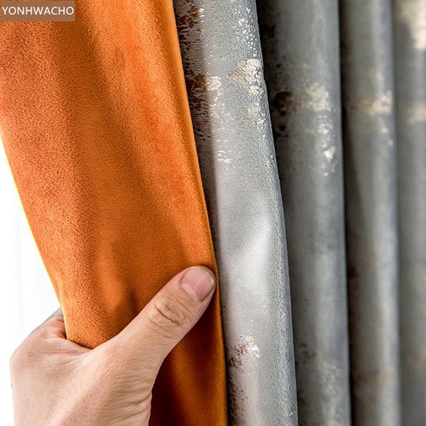 

custom curtain velvet modern minimalist luxury orange living room high-class grey cloth blackout curtain tulle panel c511