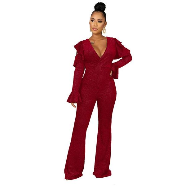 

women's jumpsuits & rompers arrive v neck jumpsuit women ruched overalls for office lady full length elegant combinaison femme, Black;white