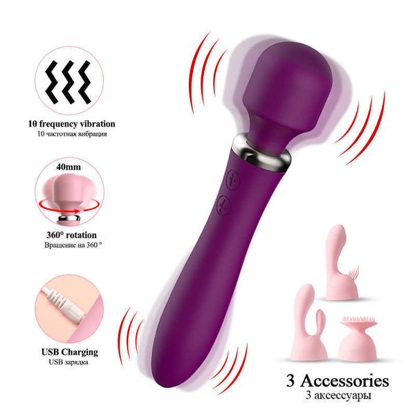 AV Magic Wand Dildo Vibrador G-Spot Multi Speed ​​3 Anexos Dupla Vibração Clitóris Vaginal Estimulativo Massageador Wand Toysp0804