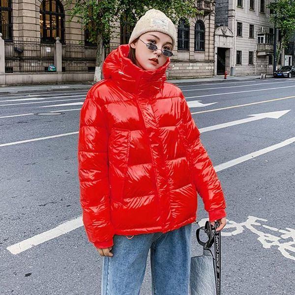 

women's down & parkas fmfssom 2021 autumn winter solid warm thickness padded outwear loose hooded fashion women cotton coat, Black