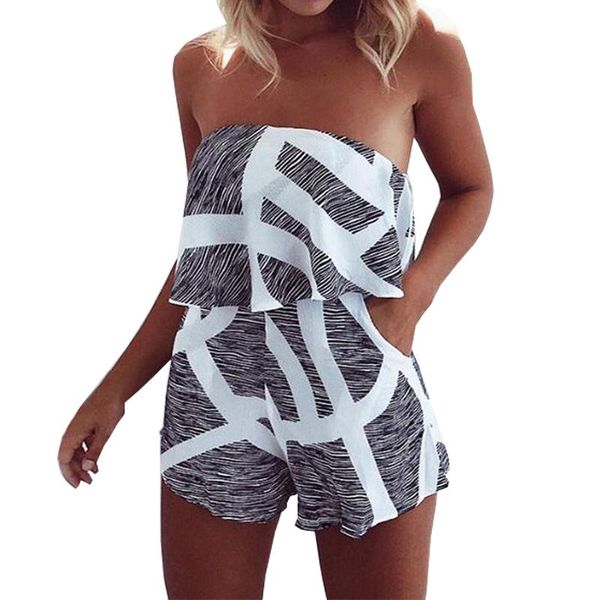 

women's jumpsuits & rompers womens jumpsuit 2021 slash neck print word flounced chest loose playsuit vestidos hjy7941, Black;white