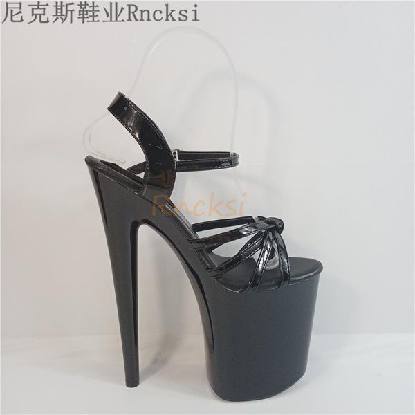 

sandals rncksi 2021 fashion 20 cm heels summer patent leather shoes performance with cross straps at the front, Black