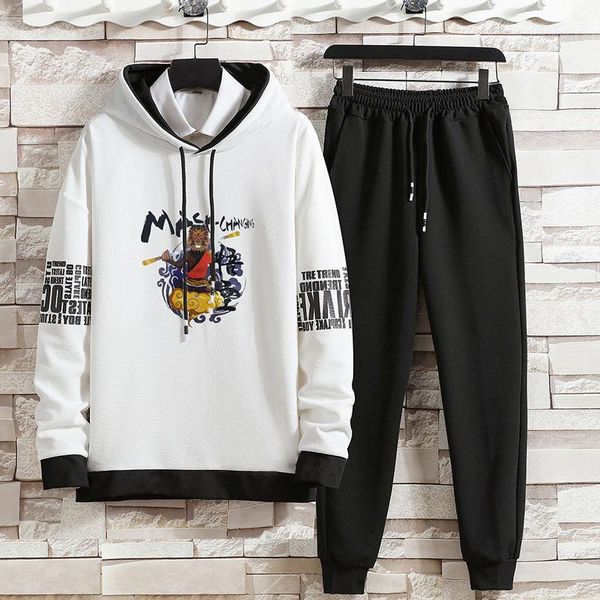 

jogging clothing men outfit set autumn winter tracksuit men's printed hoodie sweatshirt and sweatpants mens joggers 2pcs male, Black;red