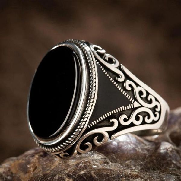 

vintage carving oval shape black ring for men women's wedding ring engagement jewelry classic male's rings anniversary jewelry, Slivery;golden