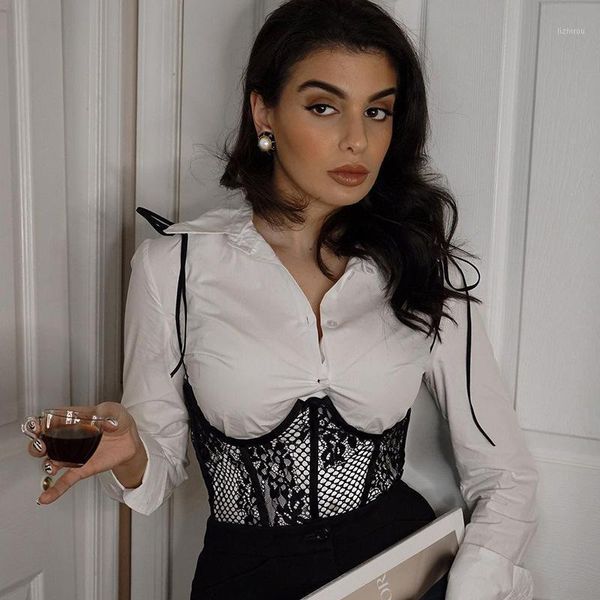 

bustiers & corsets vintage backless crop bandage club see through lace gothic ladies up solid streetwear corset belt, Black;white