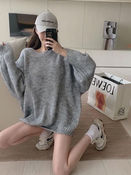 

women's sweaters languid is lazy wind pullovers female in the outside show thin sweater coat loose women autumn and winter long, White;black