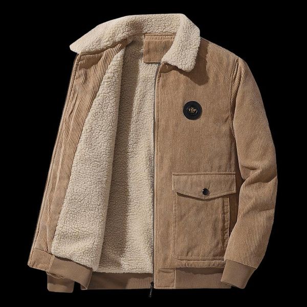 

men's jackets men jacket fleece warm thick corduroy coat lambswool lapel zipper bomber fashion casual streetwear winter male plus size, Black;brown