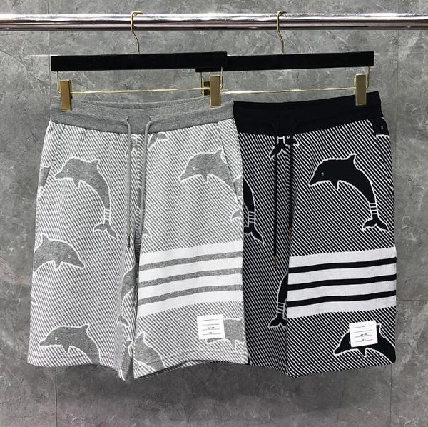 

men's shorts 2021 fashion brand casual men summer dolphin pattern cotton sports trousers knee length striped women, White;black