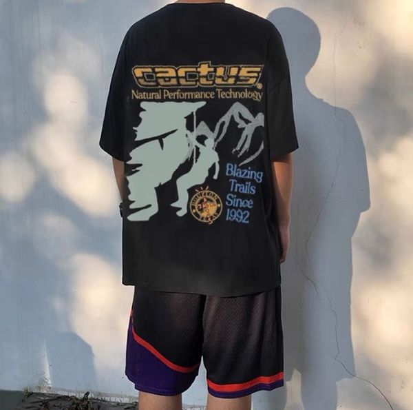 

mens t-shirts heavy fabric travis scott cactus jack trails path t-shirt foam printing men women quality tee, White;black