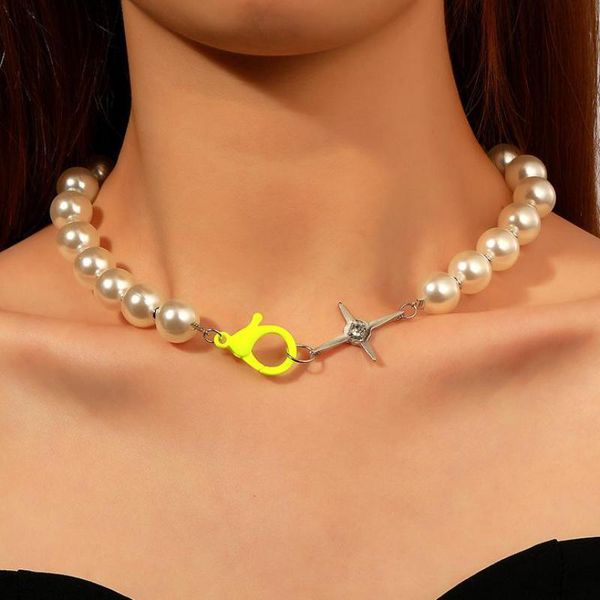 

chokers pearl stitching necklace personality short cross choker clavicle for women fashion jewelry necklaces & pendants, Golden;silver