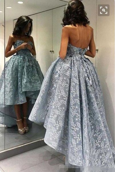 

light nevy blue lace delicate applique high-low puffy prom dress sweetheart short front long back ball gown evening dresses formal party gow, Black;red