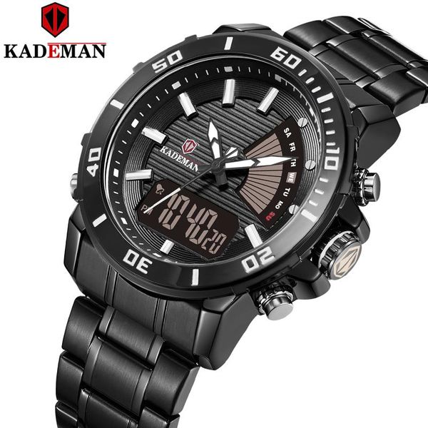 

wristwatches kademan men's watches classic calendar stainless steel watch relogio masculino quartz wristwatch luminous saati hours, Slivery;brown