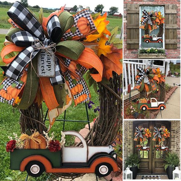 

decorative flowers & wreaths farmhouse pumpkin truck wreath autumn nature decoration halloween front door hanging ornament festival home nw