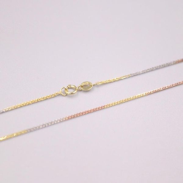 

chains pure 18k multi-tone gold chain lucky 0.9mm wheat link necklace 16inch / 1.4-1.5g stamped au750 for woman gift, Silver
