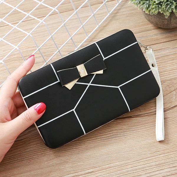 

long bow female famous brand card geometric cell phone pocket leather clutch women wallet lunchbox 499, Red;black