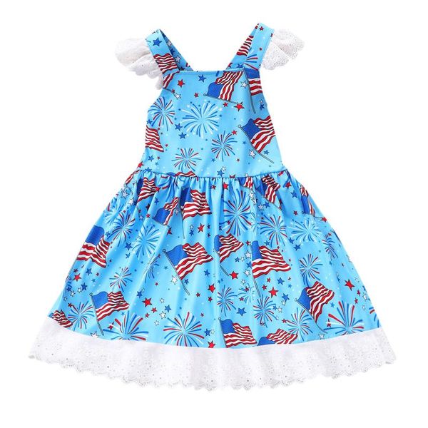 

girl's dresses independence day summer dress toddler infant kids girls sleeve star flag 4th-of-july baby princess vestidos#30, Red;yellow