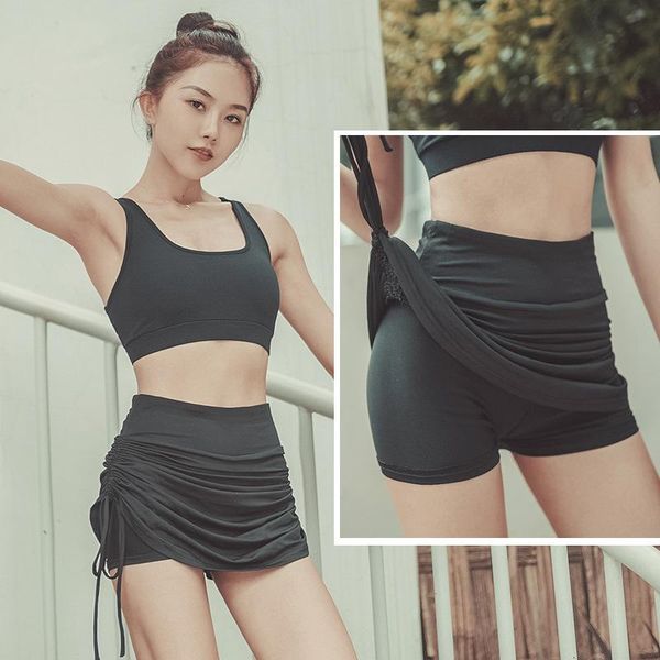 

yoga outfits 2 layers in 1 fitness short sport skorts running high waist gym shorts women black tracksuit biker, White;red