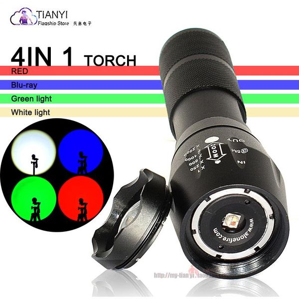 

flashlights torches a100 focusing multi-function strong light red/white/blue/green four-color source household rgb tor