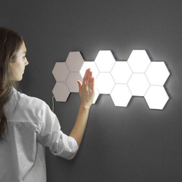 

wall lamp 6pcs quantum light touch sensor night lights led hexagon magnetic modular creative home decor