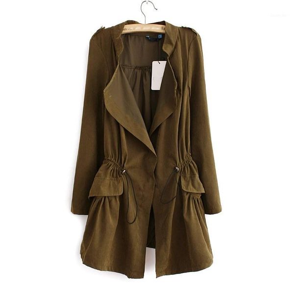 

2019 fall brand european style loose long trench women covered button slim waist vintage thin trench coat1, Tan;black