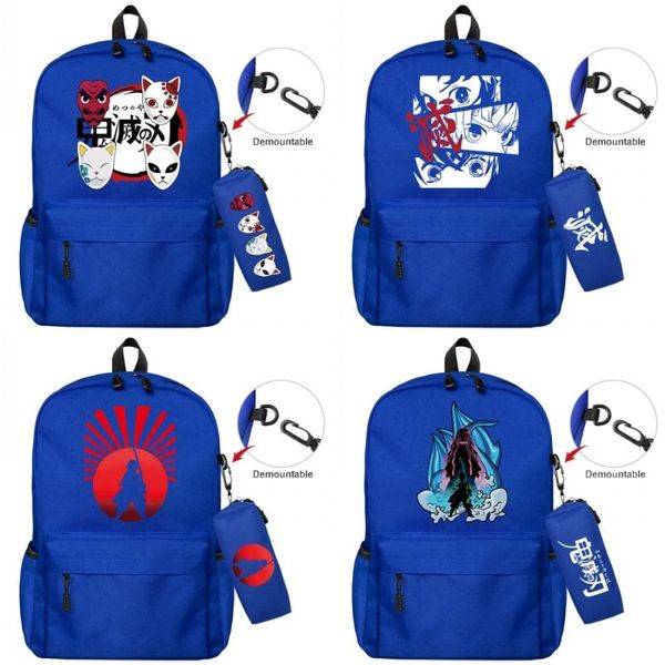 

backpack demon slayer nylon pencil case 2pcs/set boys girls bookbag casual student travel schoolbag lapbag zipper packsack