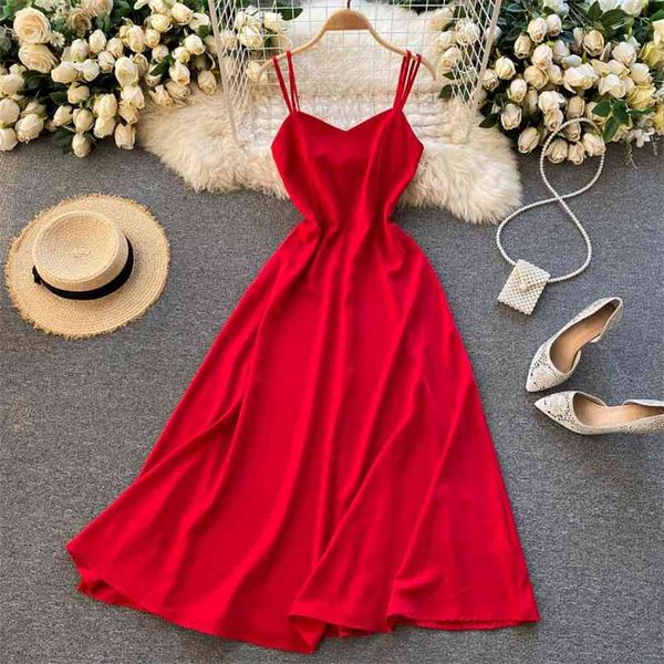 

spring summer fashion women a-line dress sleeveless slim solid color vintage elegant vestidos r256 210527, Black;gray