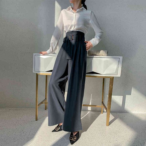 

women's pants & capris fashions of high waistline legs wide pants with belt 2021 office ladies superior quality simple casual straight, Black;white
