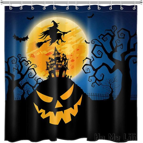 

shower curtains halloween by ho me lili curtain horror ghost witch castle full moon night for bathroom all saints day black bat