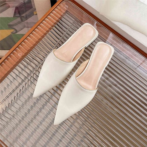 

toe dress apontado shoes moda feminino couro genuÃ­no mules deslizamento em cor sÃ³lida casual vestido de rua sapatos tamanho 34-40 para pvzi, Black