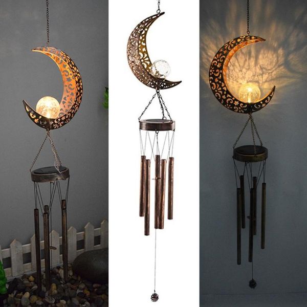 

decorative objects & figurines elegant solar wrought iron hollow moon lamp wind chime metal multi-tube wall hanging decor ornament for home