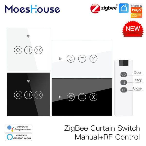 

smart home control zigbee rf touch curtain switch roller blinds shutter tuya app wireless relay status works with alexa google