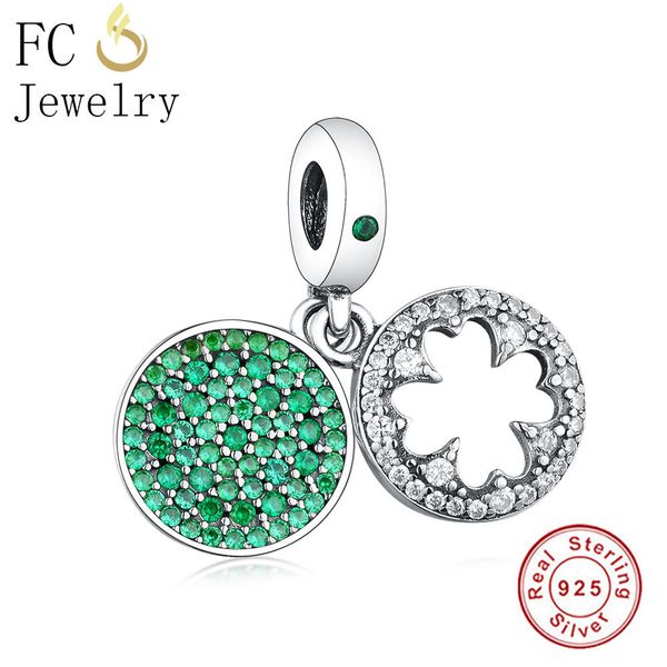 

fc jewelry fit original brand charm bracelet pulsera 925 sterling silver clover & green zirconia beads pendant making berloque q0531, Black