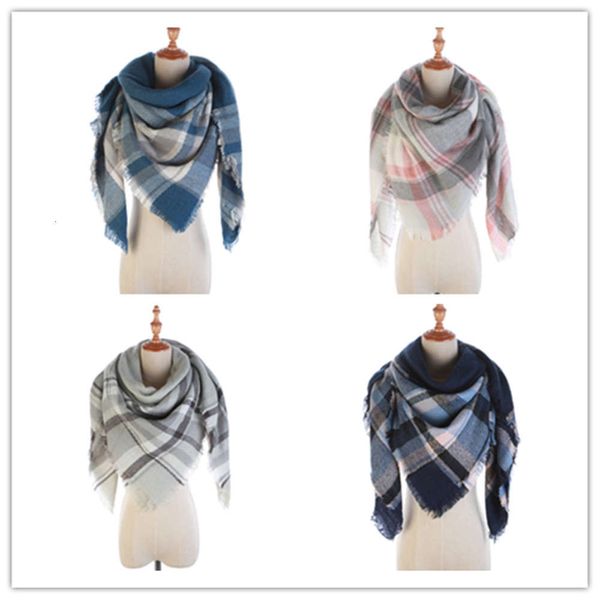 

plaid women's autumn and winter warm keeping counter shawl dual purpose multicolor square scarf, Blue;gray