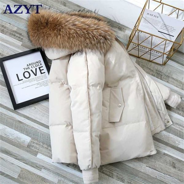 

azyt winter hooded cotton padded jacket female big fur collar warm parkas women coat loose plus size 211216, Black