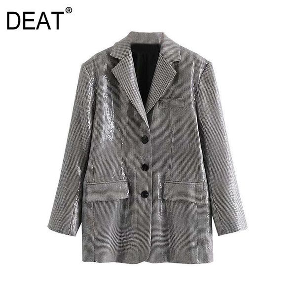 

women's suits & blazers [deat] 2021 spring autumn fashion sequins v-neck single-breasted solid color long sleeve personality women blaz, White;black