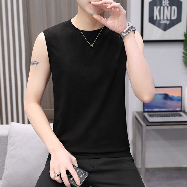 

2021 spring and summer new men's short sleeve sports vest casual loose sleeveless t-shirt, White;black