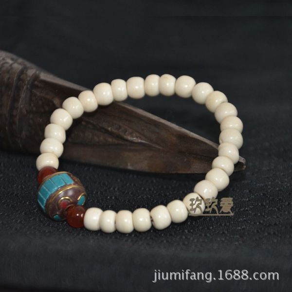 

tibetan yak bone bracelet with turquoise copper beads for men and women, Black