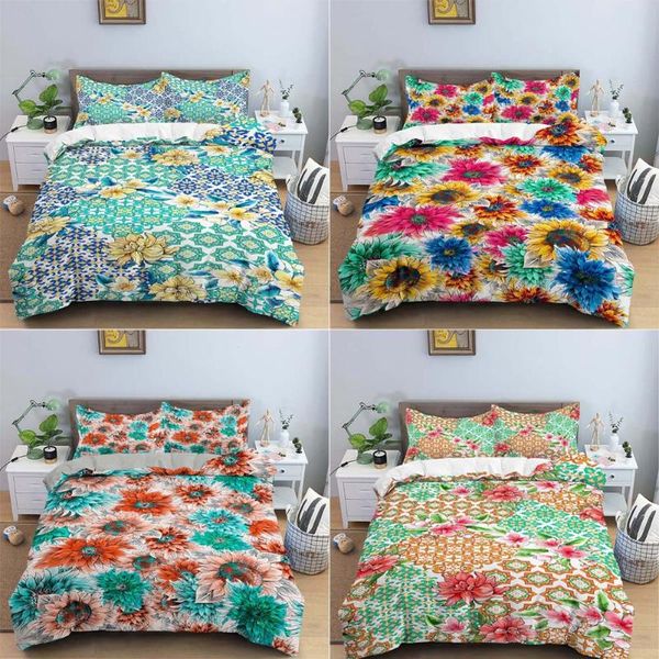 

bedding sets geometric flower duvet cover  for kids bohemian set with pillowcase quilt 2/3pcs king twin size