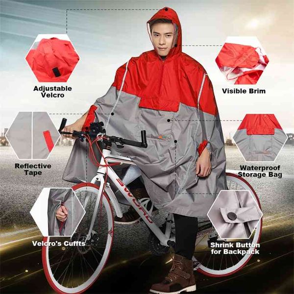 QIAN geçirimsiz yağmurluk kadın / erkekler açık yağmur panço sırt çantası yansıtıcı tasarım bisiklet tırmanma yürüyüş seyahat yağmur kapağı 210925