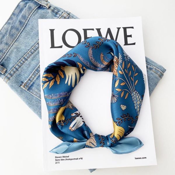 

scarves women silk for hair fashion print kerchief neck scarf female 53cm square headband bandana head luxury bag ladies, Blue;gray