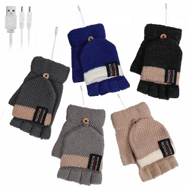 

ski gloves winter outdoor indoor warm electric heating lapwomen men usb heated mitten full&half finger knit hand