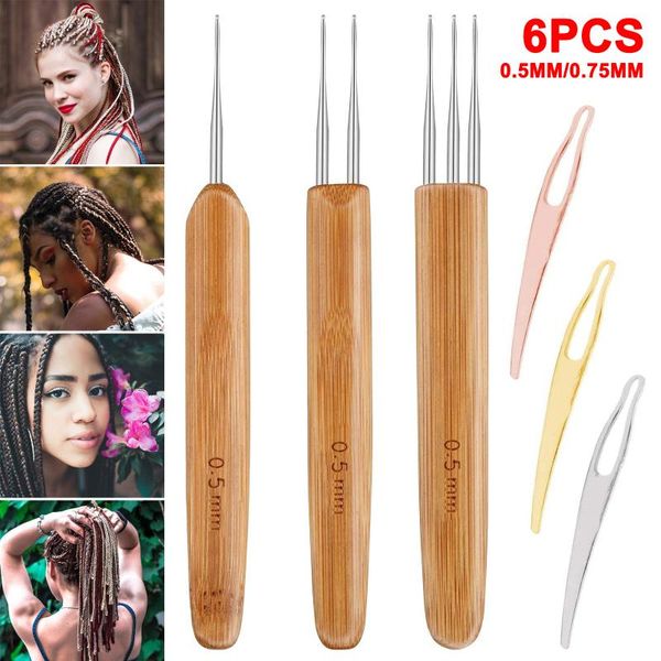

craft tools 6pcs 0.75mm/0.5mm dreadlocks crochet hooks set hair extensions weaving needles interlock needle tool tp-