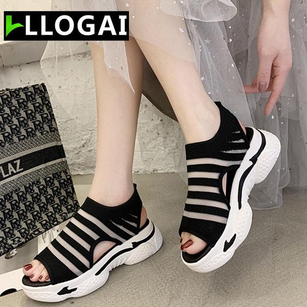 

sports sandals women summer platform thick soled women's shoes fashion fish mouth mesh breathable foot chunky sandals female new, Black