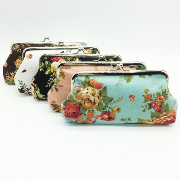 

coin purses vintage flower canvas kiss women long purse phone handbag card cash holder small wallet carteira feminina hasp, Red;black