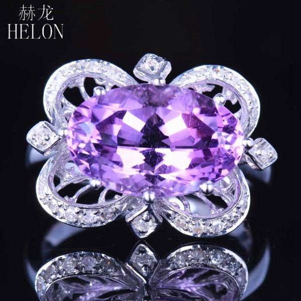 

cluster rings helon 925 sterling silver oval cut 5ct genuine natural amethyst & diamonds engagement wedding women trendy jewelry gemstone ri, Golden;silver