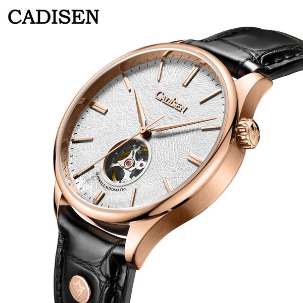 

wristwatches cadisen c8187 men`s watch meteorite dial miyota-82s0 movt mechanical automatic wristwatch sapphire glass tourbillon watches 5at, Slivery;brown