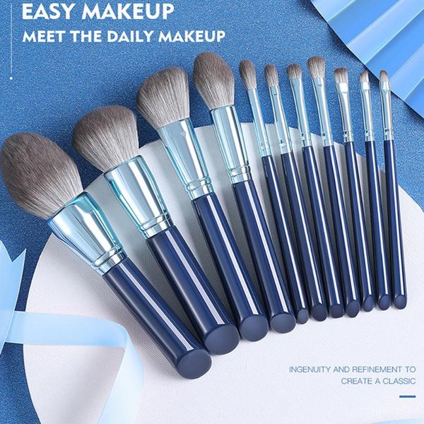 

makeup brushes 11pcs/set blue set foundation blusher bronzer sculpting highlighter eye shadow eyebrow make up brush grey hair