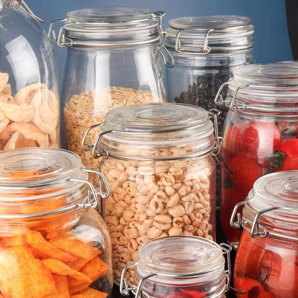 

storage bottles & jars glass with airtight lids mason leak proof rubber gasket hinged lid for home fif66