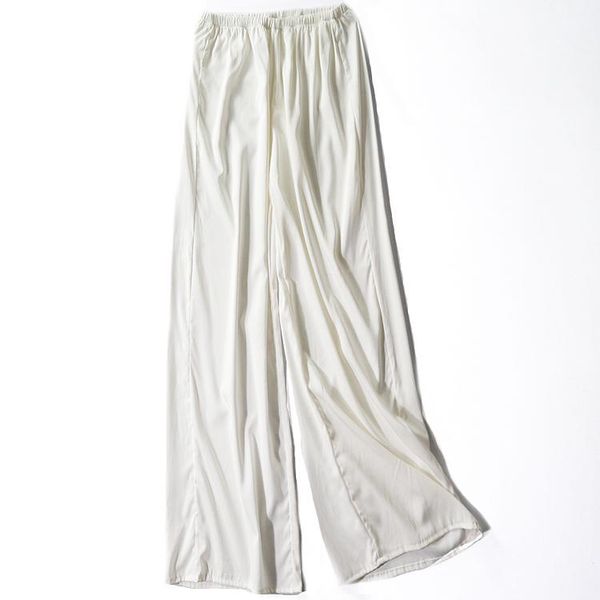 

women's pants & capris large silk nine-minute trousers, high waist casual slacks, broad legs, white 2021, Black;white
